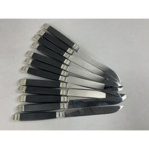 Twelve Table Knives With Ebony Handles 