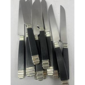 12 Cheese Knives With Ebony Handles, Empire Style