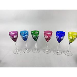 Set Of 6 Colored Wine Glasses, Chantilly St Louis Model