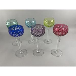 Six Verres De Couleur En Cristal De Lorraine 