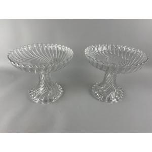 Pair Of Baccarat Crystal Bowls, Bamboo Pattern