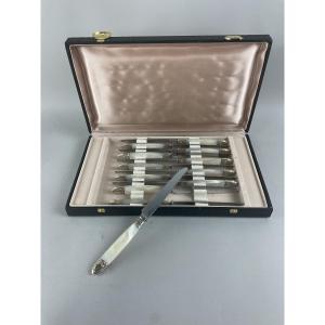 Twelve Cheese Knives With Mother-of-pearl Handles