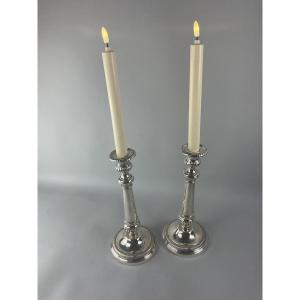 Pair Of Silver-plated Metal Candlesticks