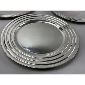 Christofle Round Plate, Art Deco Style Model Ondulation 
