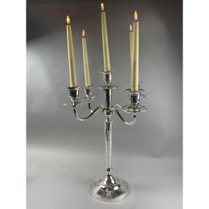Silver-plated Metal Candelabra With 4 Branches And 5 Lights
