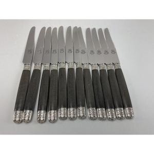 Cheese Or Entremet Knives Ebony Handle Silver Ferrule