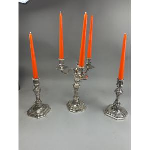 Set Of Two Christofle Duperier Candlesticks And Candelabra