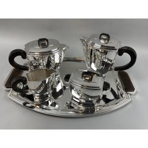 Français Arabe Service à Thé Et Café Art Déco En Métal Argenté, Ravinet D’enfert, Vers 1925