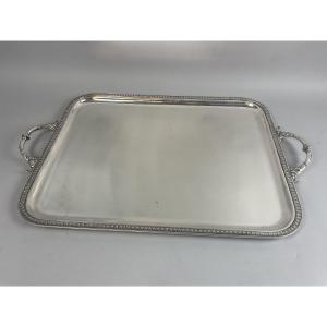 Silver-plated Metal Serving Tray With Palmette Decoration