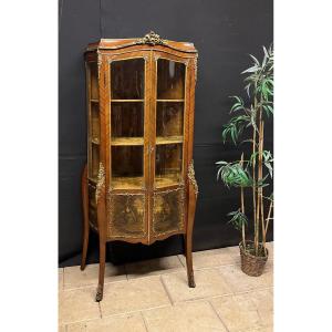 Curved Napoleon III Showcase Martin Varnish Decor In Mahogany Argentier Bronze