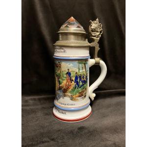 Pitcher - German Porcelain Reservist Mug With A Prism On The Lid 