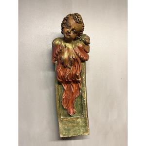 Altar Angel Sculpture Statue Polychrome Wood Cherub Angel Putti