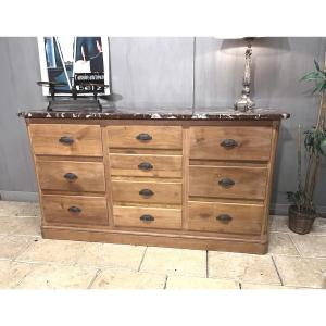 Natural Wood Confectionery Sideboard 10 Drawers Marble Top
