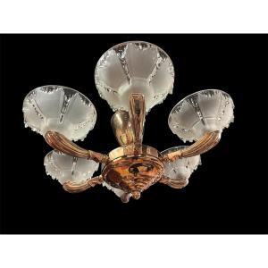 Ezan Glassware Art Deco Chandelier In Brass-plated Copper With 6 Branches