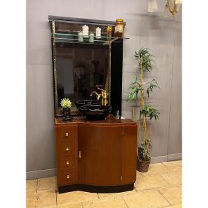Art Deco Bathroom Furniture With Mirror, Sink And Toilet Tap
