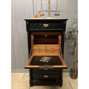 Flat Secretary With Flap In Black Patinated Wood From The 1900s, Writing Desk 