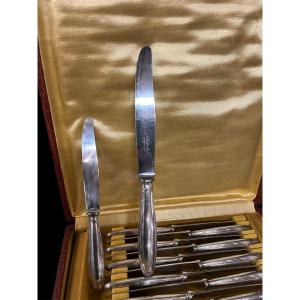 24 Christofle Louis XVI Knives With Crossed Ribbons