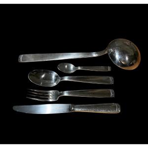 Ercuis 49-piece Art Deco Silver-plated Cutlery Set Including Knives, Forks… 