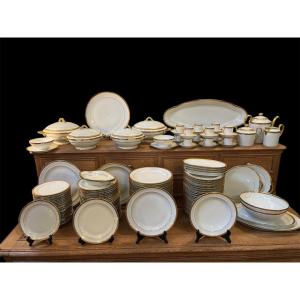 Pastaud Limoges White Porcelain Dinner Service With Gold Trim, 140 Pieces, Plates