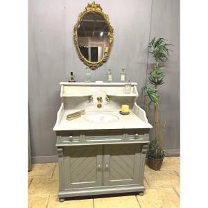 Renovated Vanity Unit With Choisy Ceramic Sink, Tilting Wood And Marble Bathroom