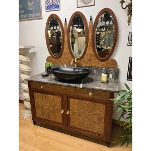 Antique Bathroom Cabinet With Triptych Mirror, Circa 1900