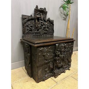Bench-chest With Indian Fresco, Ethnic Asian Art Furniture