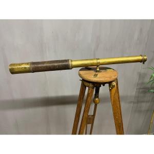 Telescope On An Oak Tripod, A Nautical Decorative Object 