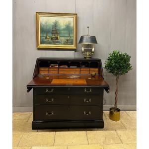 Marine Scribab In Black Patinated Mahogany, Slant-front Desk, Secretary Desk, Chest Of Drawers