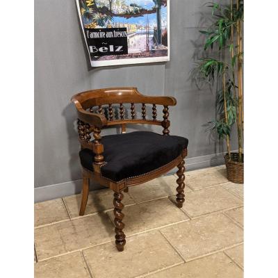 19th Office Chair In Reupholstered Walnut