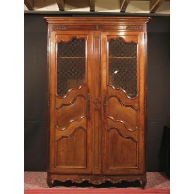 Mesh Library Cabinet In Walnut 18th Louis XV Campagnard