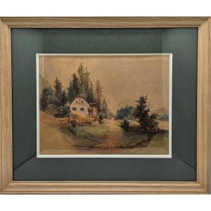 Thomas Ender (1793–1875) Rural Landscape With House At The Foot Of A Forest – 19th Century Watercolor
