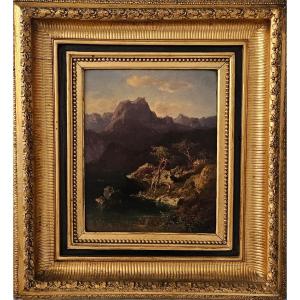 Josef Brunner – View Of Wolfgangsee And Schafberg, Salzkammergut – Oil On Panel 1871