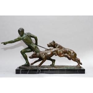 Art Deco Bronze "dog Trainer", Louis Riché (paris 1877-1949)