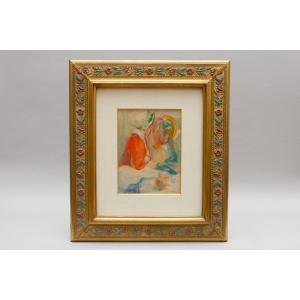 Watercolour "woman In Mirror", Lentrein Jules (1875-1943)