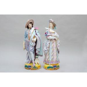 Pair Of Large Figures "rubens And His Wife", Ardant In Limoges, Paris 1878