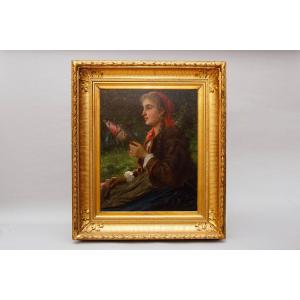 "the Spinner" Oil On Canvas, Luigi Bianchi (milan 1827 - 1914) Italian School