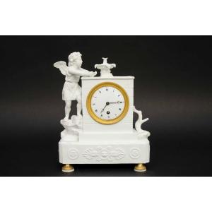 White Biscuit Clock "angel At The Fountain", France Mid 19th Century