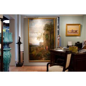 Large Oil On Canvas, "view Of Rome", Signed, Early 20th Century