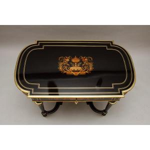 Black And Wood Marquetry Center Table, Napoleon III