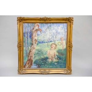 “spring”, Oil On Canvas, Vogel Heinrich Max (1871-1939) Dated 1931