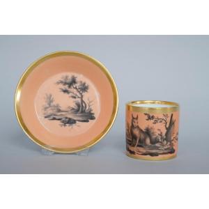 Porcelain Cup And Saucer "the Hare", Halley In Paris (1801-1810)
