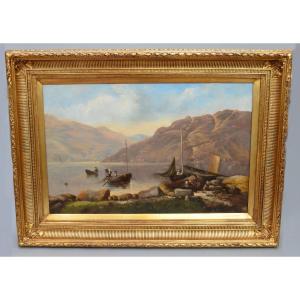Oil On Canvas, "lake View" By Newmarch Stafford (london, Late 19th Century)