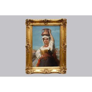 Oil On Canvas "roman Water Bearer", By Joseph Dens (antwerp 1808-1883)