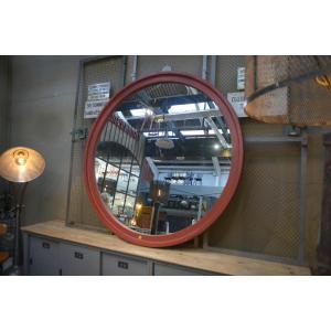 Large Round Industrial Wooden Mirror 1920