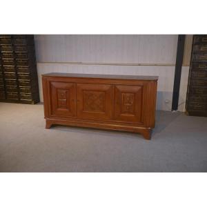 3-door Sideboard In Solid Oak With Curved Legs, 1950s