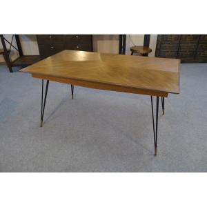 Oak Table With Cast Iron And Bronze Legs, Italian Design, 1960s