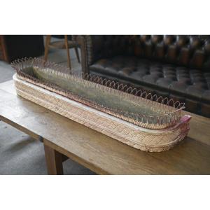 Long Zinc And White Patinated Wood Planter From The Early 20th Century 