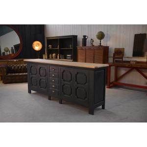 Large 4-door, 5-drawer Sideboard In Solid Oak, 1950s