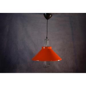 1970s Orange Lacquered Metal Designer Pendant Light