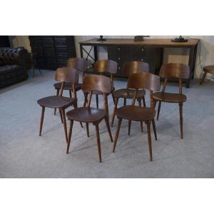 Set Of 7 Oak And Beech Plywood Chairs